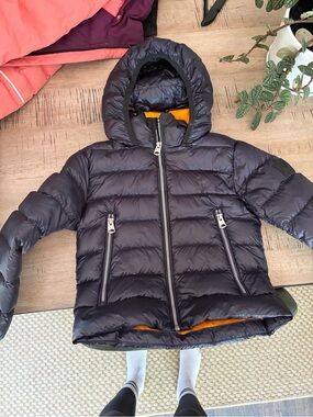 Mackage Kids Puffer Jacket in Navy with Orange Lining